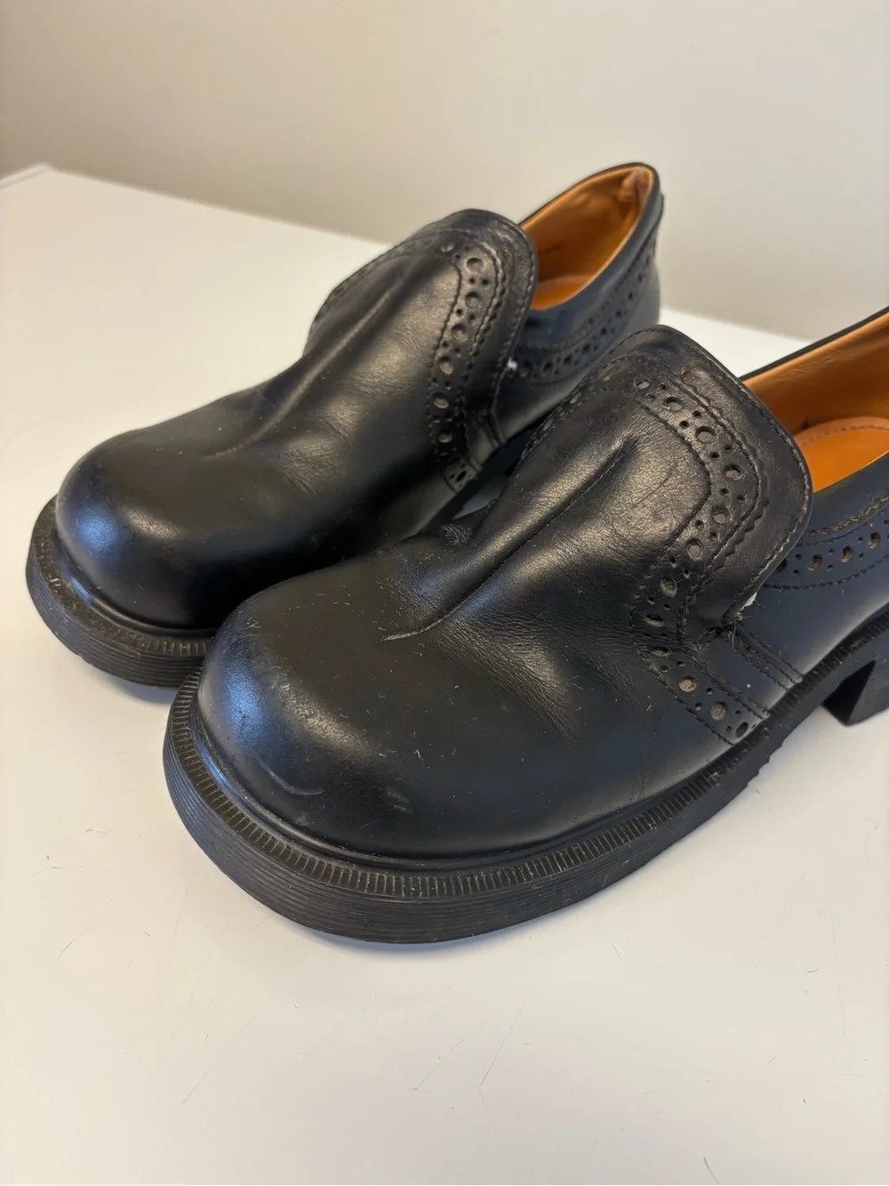 Vintage Dr. Martens Leather Slip On Brogued Chunky Heeled Shoes Women’s Size 5
